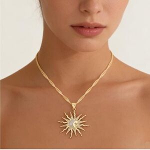 Gold Toned Sun & Moon Pendant Necklace - Women's Jewelry